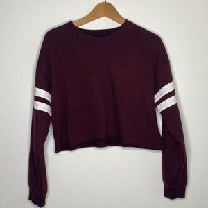 Cropped Burgundy Varsity Sweater w White Arm Bands